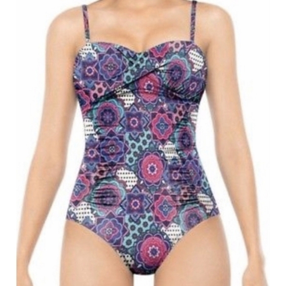 Spanx ASSETS by Sara Blakely Power Suit Slimming Tummy Control Floral Swimsuit - Picture 2 of 16